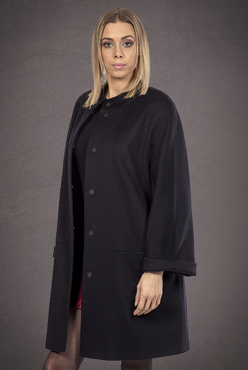 Meldes De Luxe – 100% Cashmere coat stand collar – Dark blue – Ref: 017-2-02