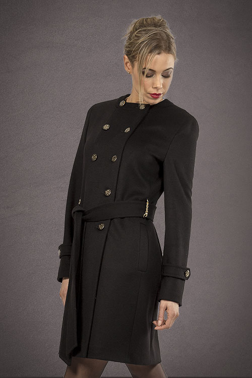 Meldes De Luxe – Fitted wool coat no collar – Black – Ref: 389-1-01