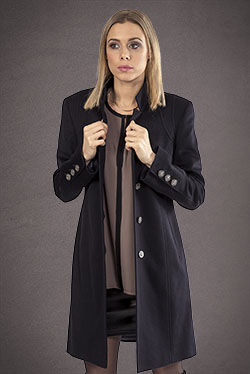 Meldes De Luxe – Manteau 100% cachemire cintré col tailleur – Noir – Réf: 375-2-01