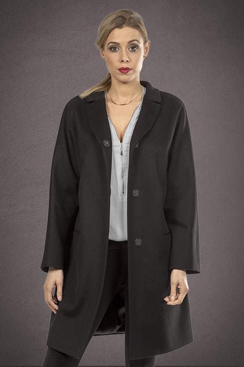 Meldes De Luxe – Wool coat wide collar – Black – Ref: 371-1-01